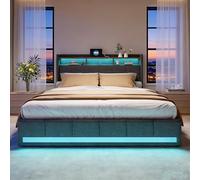 BRILVERDE Cama tapizada 180x200 con Almacenamiento, Cama Doble con LED y USB, Cama Juvenil con 4 cajones, Cabecero Acolchado y Base de Láminas, Lino (Gris, 180 x 200 cm)