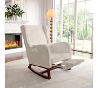 BRILVERDE Mecedora con reposapiés, sillón mecedora con taburete, silla de relax, sillón de lactancia, sillón de lectura para dormitorio, salón (forro polar mate, beige)