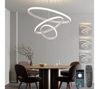 BRIMETI Lámpara Colgante LED Moderna Regulable, 45W Lámpara de Techo Suspendida 3 anillos 150cm Ajustable, Control por APP,para Comedor, Cocina, Sala de Estar, 2700-6500K, con Control Remoto (Blanco)