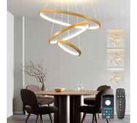BRIMETI Lámpara Colgante LED Moderna Regulable, 45W Lámpara de Techo Suspendida 3 anillos 150cm Ajustable, por APP,para Comedor, Cocina, Sala Estar, 2700-6500K, con Control Remoto (Color Madera)
