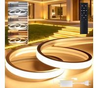BRIMETI Tira LED 220V 15M Exterior IP65 Impermeable Silicona Flexible CCT Regulable Luces Amarilla/Blanco Natural/Blanco 120LEDs/M Neon Recortable Luz Light Con Fuente de Alimentación Control Remoto