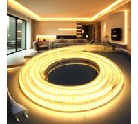 BRIMETI Tira LED Neon 220V 10M 3000K Blanco Cálido 145LEDS/m Impermeable IP65 Luces Flexible Cortable LED Tira Strip con Cable de Alimentación para Cocina Interior Exterior Jardín Fiesta Decoración