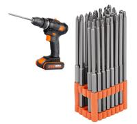 BRIMIX 32 pc Juego de Puntas Extra Largas 150 mm de Destornillador de Acero S2,Resistentes y Duraderas, Incluir Torx, Phillips, Allen, Plana, Doble, Seguridad, con Soporte Organizador,Para Taladros
