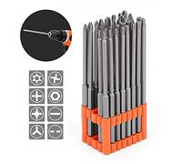 BRIMIX 32 pc Juego de puntas extra largas 150 mm de destornillador de acero S2 vástago extensor para taladros, torx, phillips, allen, plana, doble, seguridad, con soporte organizador