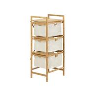 BRINDEK Cajonera Auxiliar de bambú con 3 cajones de Tela Beige | Cómoda Estrecha Multiusos 44x33x96 cm para Dormitorio, baño o Armario | Mueble con Asas Laterales y balda Superior | Montaje fácil