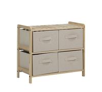 BRINDEK Organizador de madera de abeto con cajones de tela beige | Cajonera de Tela disponible en 3, 4 o 6 cajones | Mueble auxiliar con cestos para dormitorio, baño o salón (4 cajones)