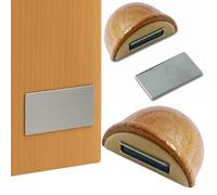 Brinox Tope de Puerta con Imán, Adhesivo, Fabricado en España, Madera Roble, Incluye Placa de Acero Inoxidable, Protección de Paredes y Muebles, 1 Unidad