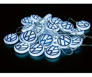 BRISA VW Collection - Cadena de luces de batería en 3D para jardín y fiestas Volkswagen (Logo de VW/Blanco)