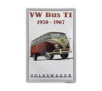 BRISA VW Collection: Placa de metal retro de Volkswagen - Decoración vintage y regalo autobús T1 (Samba/Rojo)
