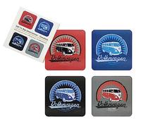 BRISA VW Collection - Posavasos de Corcho para Vasos de Bebidas de Volkswagen con Revestimiento de MDF T1 Camper Bus (Conjunto de 4/Logotipo Vintage)