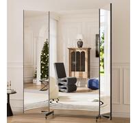 brisafe Espejo de Cuerpo Entero 180 x 180 cm Espejo Grande de pie de 3 Lados con Ruedas y función de rotación de Espejos Extra Grande de 360° Espejos de Baile de Fitness irrompible para Yoga, Negro