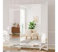 brisafe Espejo de Cuerpo Entero 180 x 180 cm Espejo Grande de pie de 3 Lados con Ruedas y función de rotación de Espejos Extra Grande de 360° Espejos de Baile de Fitness irrompible para Yoga, Blanco