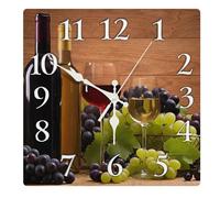 Britimes Square Wall Clock Silent Non-Ticking Battery Operated Clock 12 Inch, Glasses Red White Wine Grapes Home Decor for Living Room, Kitchen, Bedroom, and Office