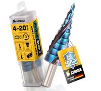 Broca escalonada Ø 4-20 mm / 9 etapas Broca cónica/Broca profesional de metal cónico HSS-E Co 5% / Amboss PowerStep 3 TiAlSiN Blue Nano Guard/Acero, Inox, Acero inoxidable, Aluminio, Plástico