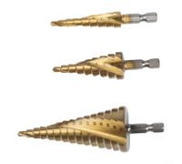 Broca escalonada de acero alto 4-12-20-32mm abridor de agujeros de varios tamaños para hoja de metal fina madera plástico espiral flauta cónico conjunto de taladro cónico (D)