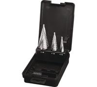 Broca escalonada de repuesto, D.4-12/4-20/4-30mm, acero rápido (HSS), con tres insertos para tuercas en espiral, juego en caja. Marca: TECWERK