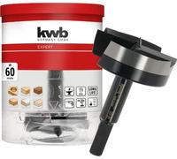 kwb Broca Forstner de 60 mm de diámetro (para madera, cabeza forjada, afilado especial, agujeros rápidos y sin desgarros, punta central rectificada en 4 lados, para destornilladores y taladros