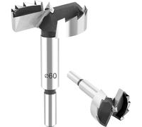 Broca Forstner profesional de 60 mm para madera, 90 mm de longitud, vástago redondo para perforaciones limpias y precisas.