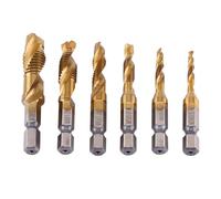 Broca para macho, vástago hexagonal de 1/4" Juego de 6 brocas para macho M3, M4, M5, M6, M8, M10, Broca para machos HSS