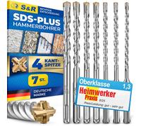 Brocas para martillo perforante S&R, brocas para piedra/hormigón SDS-Plus, juego de 7 piezas (5-12 mm) para martillos perforantes. Con punta de carburo de tungsteno de 4 caras, alta precisión de conce