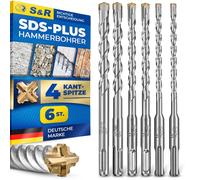 Brocas percutores S&R, brocas para piedra/hormigón SDS-Plus, juego de 6 piezas (6-12 mm) para taladros percutores. Con punta de carburo de tungsteno de 4 caras, alta precisión de concentricidad y prot