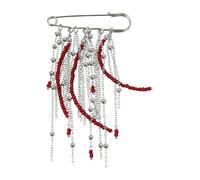 Broche de accesorio de moda único que incluye cuentas rojas y borlas, flecos, cadena múltiple, insignia de aleación para cualquier atuendo con cuentas