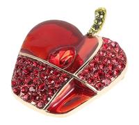 Broche de Manzana con Gemas de Imitación Rojo, Elegante | Aleación y Pedrería, Base Estable que No Daña Telas, para Vestidos de Noche y Solapas