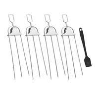 Brochetas BBQ de Acero Inoxidable Pack de 2, Tenedor para Parrilla Semiautomático de 3 Púas con Varilla Empujadora y Cepillo de Silicona, Pincho Resistente para Carne, Pollo (4 pièces)