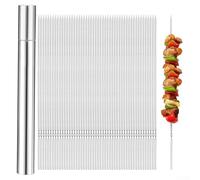 Brochetas de acero inoxidable para barbacoa, 20/30 piezas con tubo de almacenamiento, kebab plano de metal para asar a la parrilla, camping, cocinar al aire libre, 35 cm (20 unidades)