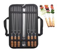 Brochetas de metal para parrilla - Juego de 10 pinchos de pinchos metálicos para cocinar a la parrilla | Utensilios de barbacoa planos de acero inoxidable reutilizables antióxido para picnic