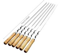 Brochetas Pinchos for barbacoa de 55 cm con mango largo, palillos for, tenedor madera, acero inoxidable, bolsas agujas for exteriores(6pcs wood 55CM)