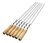 Brochetas Pinchos for barbacoa de 55 cm con mango largo, palillos for, tenedor madera, acero inoxidable, bolsas agujas for exteriores(A 6pcs-55CM)