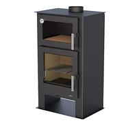 BRONPI Horno de Leña GIJÓN-H, 11 kW, Doble Combustión, Vidrio Limpio, Negro, Montaje en Pared, Moderno, Interiores, Chimenea, Calefacción de Leña, Incluye Parrilla