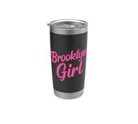 Brooklyn Girl New York Bridge Retro Vintage Mujer NYC Rosa Vaso térmico de acero inoxidable de doble pared
