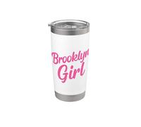 Brooklyn Girl New York Bridge Retro Vintage Mujer NYC Rosa Vaso térmico de acero inoxidable de doble pared
