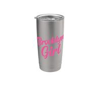 Brooklyn Girl New York Bridge Retro Vintage Mujer NYC Rosa Vaso térmico de acero inoxidable de doble pared