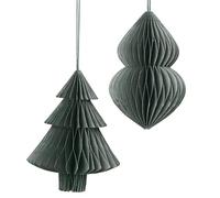 Broste Copenhagen Juego de 2 Adornos navideños de Papel en Color Verde Abeto, Dimensiones Aprox. Ø13 cm x 13 cm, 70080311