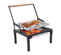 BRRIDE Barbacoa plegable de carbón vegetal 360 grados, parrilla giratoria de acero inoxidable, barbacoa de pícnic, barbacoa para ahumar, plegable, portátil, barbacoa de camping para exterior, jardín o