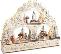 BRUBAKER: Arco decorativo 3D para velas - Arco LED para velas - Paisaje invernal - Iluminación navideña de madera natural - 37 x 46 x 10 cm