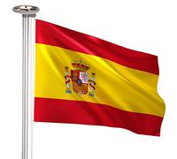 BRUBAKER Asta de Bandera con Bandera de España y Luz Solar - 90 x 150 cm Bandera Grande España - 6 m Mástil de Aluminio - Lámpara de Energía Solar con 26 LED - Kit para Decoración Exterior