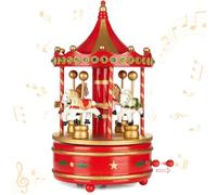 BRUBAKER Caja de Música de Madera - Nostálgico Carrusel con Caballos - Melodía: Jingle Bells - Caja de Música de 24 cm Regalo y Decoración para Navidad - Decoración Navideña - Oro Rojo