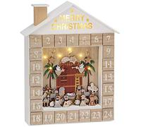 BRUBAKER Calendario de Adviento de Madera Reutilizable para Rellenar - Cuna de la Historia de la Biblia con iluminación LED - Calendario de Navidad DIY 31.5 x 38.2 x 6.3 cm