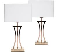 BRUBAKER Juego de 2 Lámparas de Mesa o de Noche Columna Dorada - Lámparas de Mesa Vintage de Metal - 50 cm de Altura, Blanco Dorado