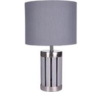 BRUBAKER Lámpara de mesa o mesita de noche, 33 cm de altura, base de madera/metal gris, pantalla textil gris