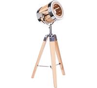 BRUBAKER Lámpara de pie - diseño Industrial - altura 65 cm - patas de trípode de madera - faro de madera/detalles cromados