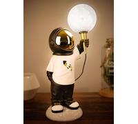 BRUBAKER Lámpara de Sobremesa Astronauta - Lámpara de Cabecera Espacial de 46 cm con Enchufe USB-C - Estatua Figura Decorativa Pintada a Mano con Lámpara Lunar - Oro, Blanco y Negro