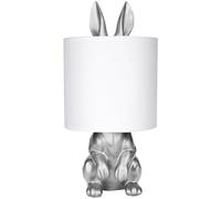 BRUBAKER Lámpara de Sobremesa o Mesilla Conejo Dorado - Lámpara de Sobremesa con Base de Cerámica y Pantalla de Tela - 42 cm de Altura, Blanco Plata