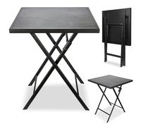 BRUBAKER Mesa de Jardín Bergamo - Mesa Bistró 58 x 58 cm Impermeable - Mesa Auxiliar Plegable de Poliratán y Metal - Mesa de Camping Cuadrada con Aspecto de Piedra para Balcón, Terraza - Gris