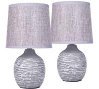 BRUBAKER Set de 2 Lámparas de Mesa o de Noche - 27 cm - Gris - Portalámparas de Cerámica con Estructura - Pantallas de Lino