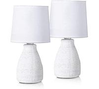 BRUBAKER Set de 2 Lámparas de Mesa o de Noche - 28 cm - Blanco - Portalámparas de Cerámica - Pantallas de Algodón - Landhaus Shabby Chic